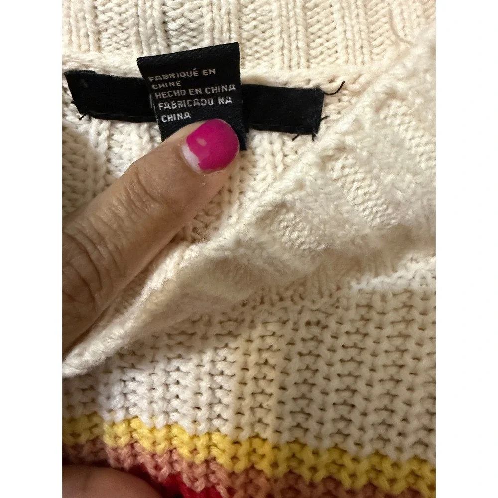 Forever 21 Womens Rainbow Stripe Colorblock Mock Neck Chunky Knit Sweater Red M - Picture 4 of 4
